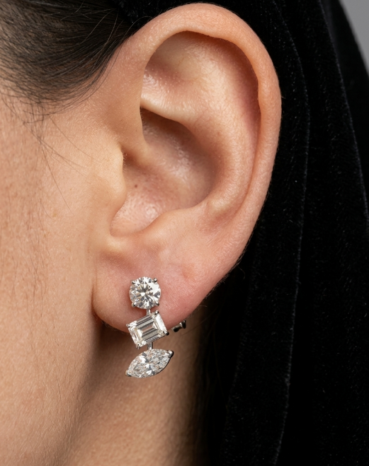 50PT MARQUISE WITH EMERALD & ROUND DIAMOND EARRING ( LARJS3513)