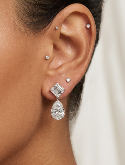 3CT PEAR WITH 2CT ASSCHER DIAMOND EARRING (LARJS3580)