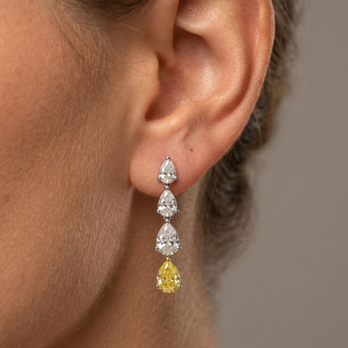 70PT PEAR FANCY YELLOW W/ DIAMOND EARRING (ARJS3324)