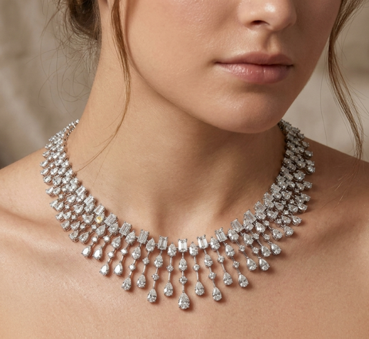 PEAR & EMERALD WHITE GOLD BRIDAL NECKLACE (ARJS4028)