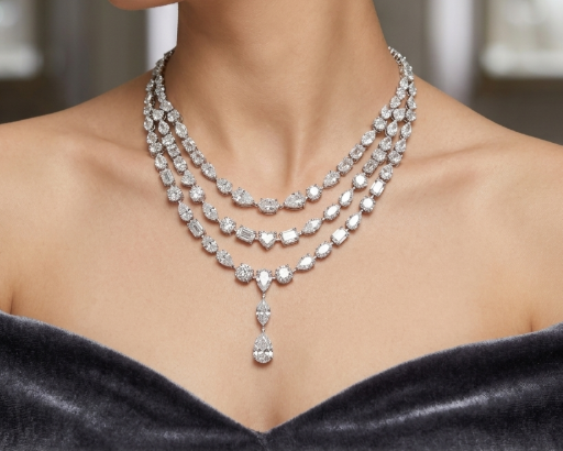 2CT Pear w. Layered Mix Solitaire Necklace