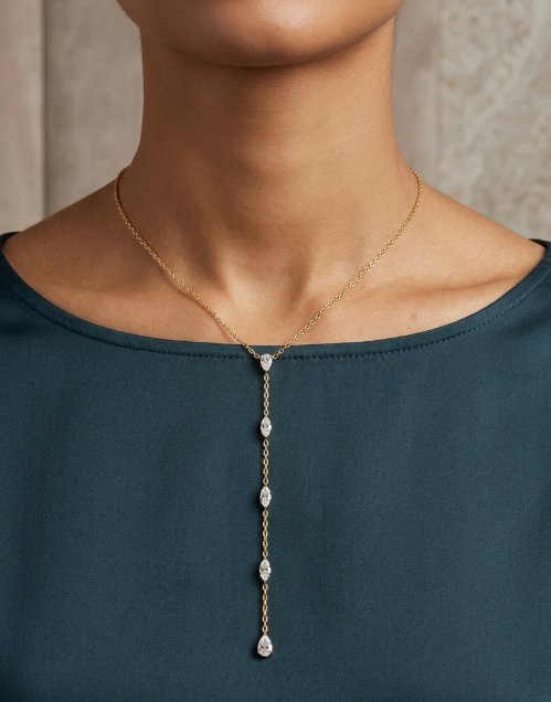 PEAR & MARQUISE LONG DROP CHAIN NECKLACE