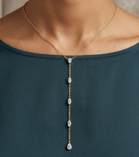 PEAR & MARQUISE LONG DROP CHAIN NECKLACE