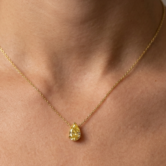 2CT FANCY YELLOW PEAR DIAMOND PENDANT ( ARJS3337)