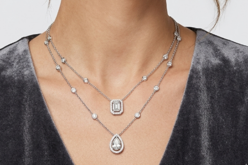 DOUBLE CHAIN EMERALD AND PEAR PENDANT