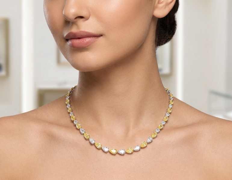 PEAR FANCY YELLOW AND DIAMOND NECKLACE (ARJS3373)