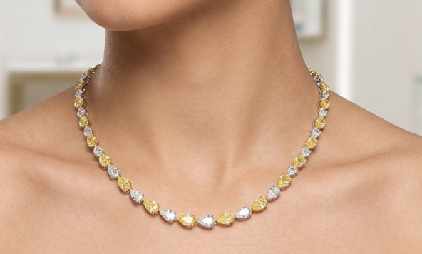 PEAR FANCY YELLOW AND DIAMOND NECKLACE (ARJS3373)