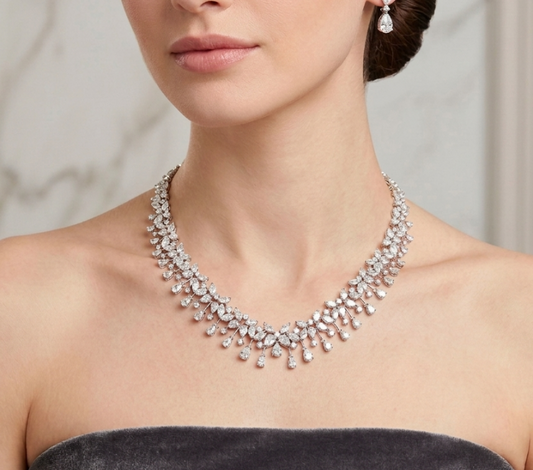 PEAR,MQ & ROUND DIAMOND NECKLACE (ARJS3022)