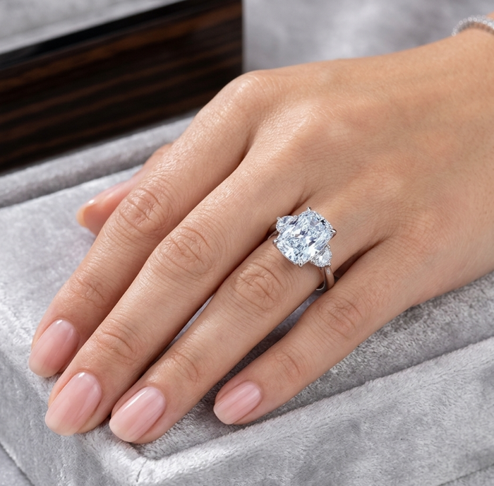 4CT LONG CUSHION TRILOGY DIAMOND RING