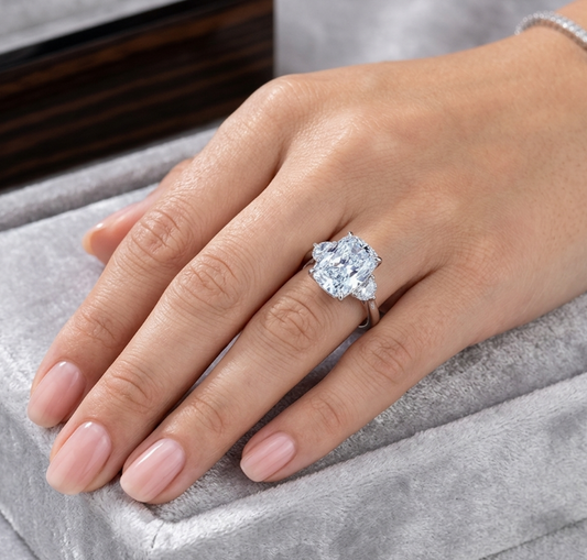 4CT LONG CUSHION TRILOGY DIAMOND RING