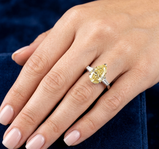 6.5 CT PEAR FANCY YELLOW DIAMOND RING