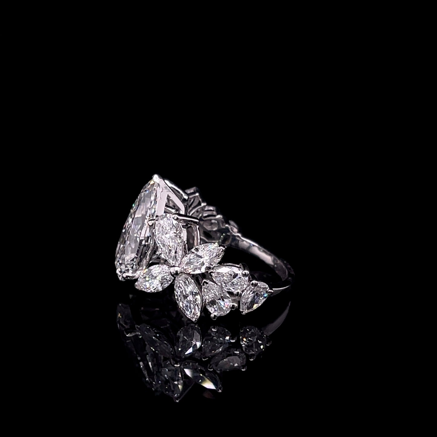 5 Carat Pear Diamond Ring with Floral Side Design(ARJS4113)
