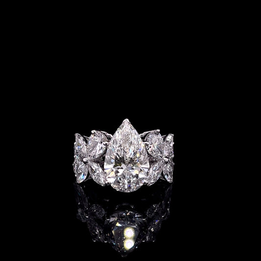 5 Carat Pear Diamond Ring with Floral Side Design(ARJS4113)