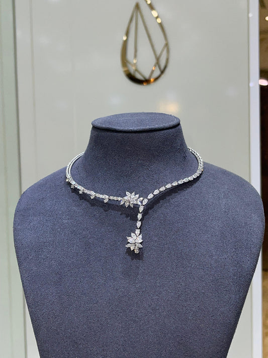 PEAR AND MARQUISE ONE LINE FLOWER STYLE CHOKER ARJS3932