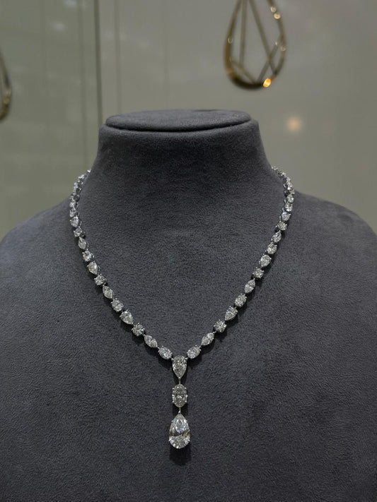 MIX SHAPE ONE LINE NECKLACE WITH 4CT PEAR DANGLING NECKLACE (ARJS3865)