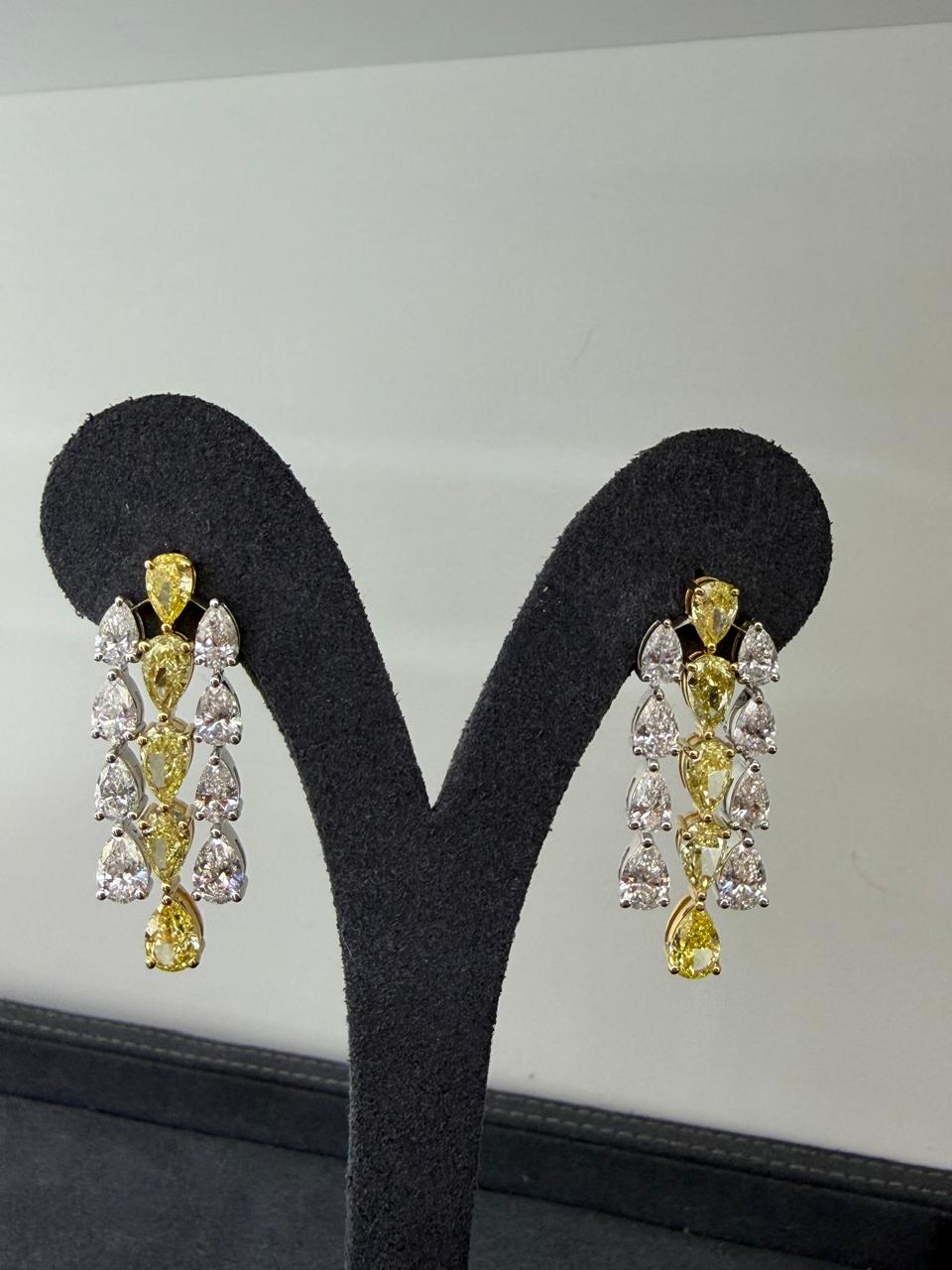 Elegant Yellow Pear  & White Diamond Drop Earrings (ARJS4105)