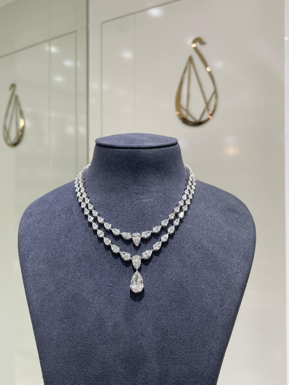 5 Carat Pear Two Line Graduated Classic Necklace (ARJS4104)