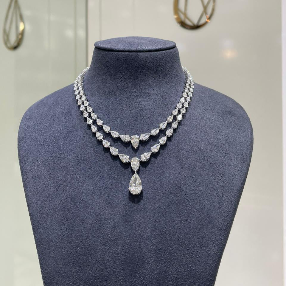 5 Carat Pear Two Line Graduated Classic Necklace (ARJS4104)