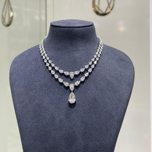 5 Carat Pear Two Line Graduated Classic Necklace (ARJS4104)