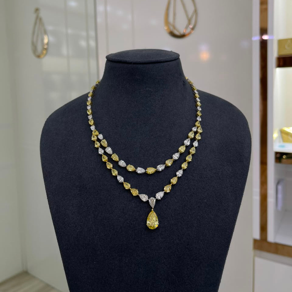 PEAR FANCY YELLOW DIAMOND NECKLACE (ARJS3331)