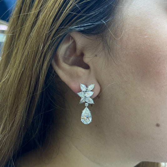 3 Carat Pear with Flower Style Dangling Earring (ARJS4053)