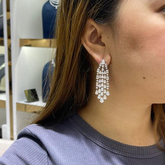Mixed Shape Five Line  Diamond Waterfall Earrings (ARJS4118)