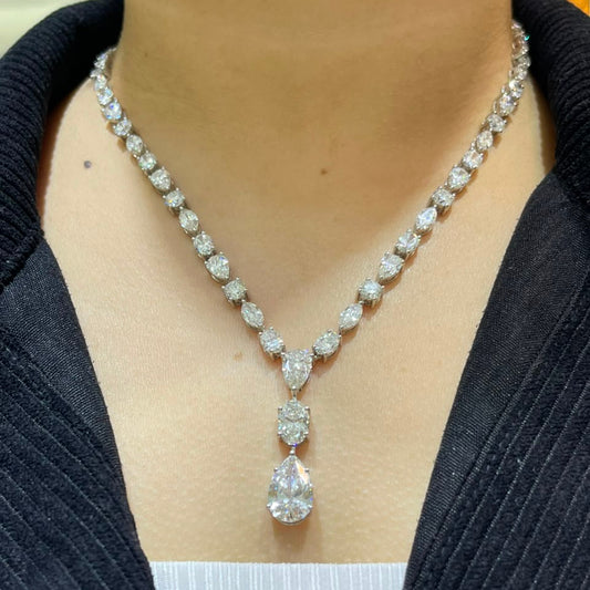 4 Carat Pear Oval Mix Shape One Line  Necklace (ARJS3865)