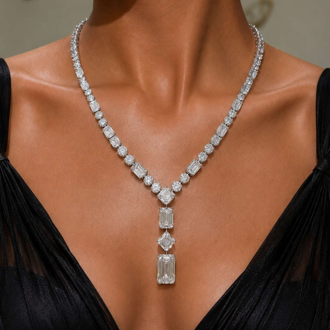 Imperial Emerald Drop Diamond Necklace (ARJS4096)