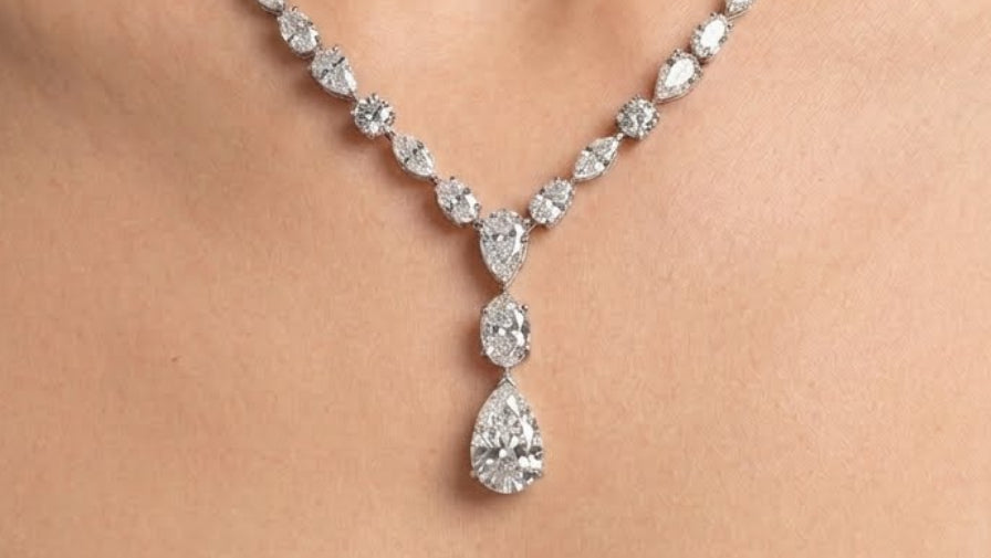 4 Carat Pear Oval Mix Shape One Line  Necklace (ARJS3865)