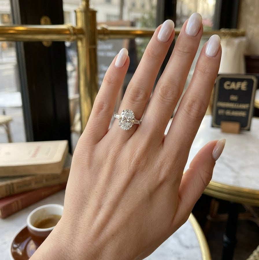 5 Carat Oval With Side Baguette Ring (ARJS3838)