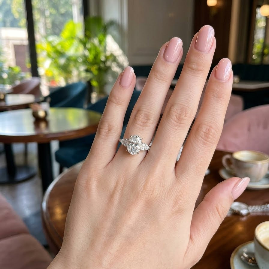 2 Carat Oval with Side Pear Ring (ARJS3142)