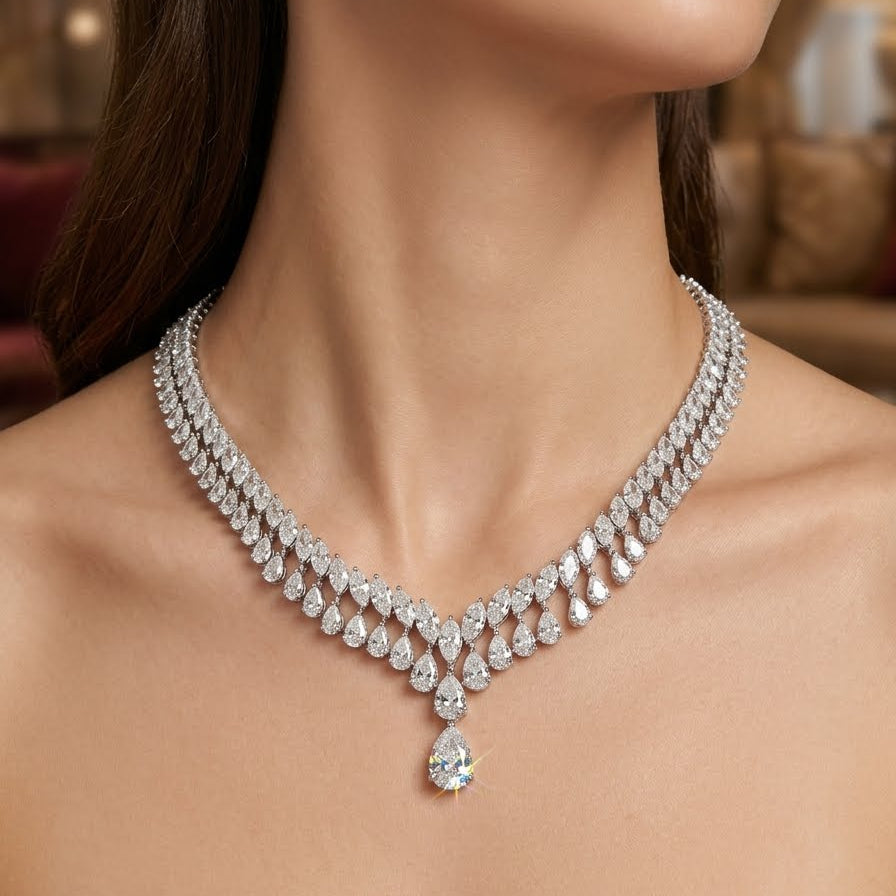 Marquise Wave with Pear Drop Necklace (ARJS4116)