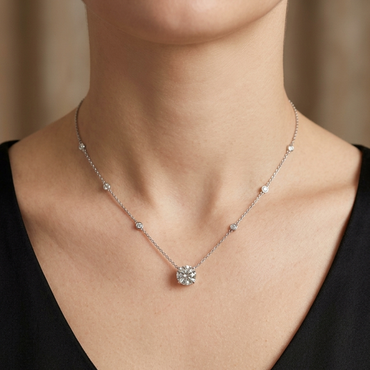 3 Carat Round with Side Small Round Diamonds Necklace (ARJS3769)