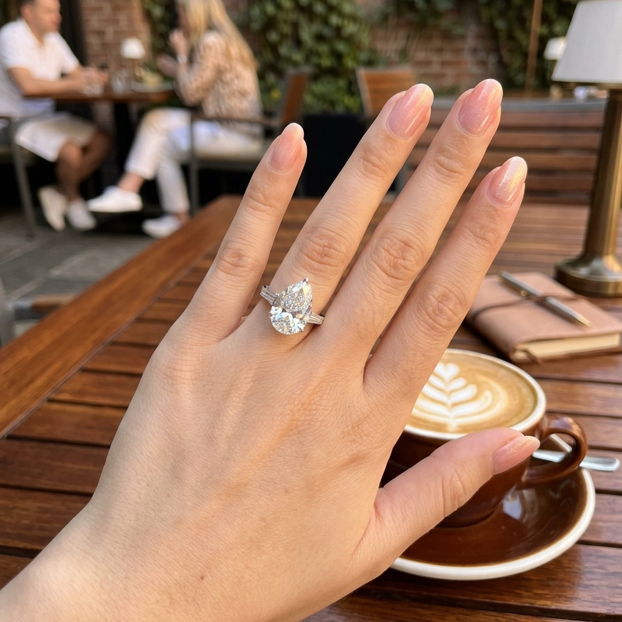 5 Carat Pear Elegant Pear-Cut Diamond Ring with Baguette Side Stones