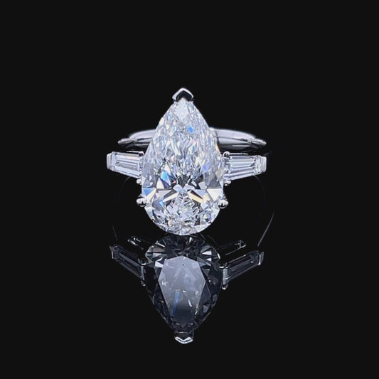 4CT Pear w. Baguette Diamond Ring (LARJS3802)